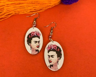 White and Pink Geometric Handmade Wooden Frida-Inspired Earrings from Oaxaca, Mexico