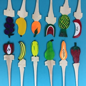 Colorful Fruit Handmade Reusable Alebrije Appetizer Toothpicks, Handmade in Oaxaca, Mexico, Fruit Appetizer Toothpicks, Zero Waste