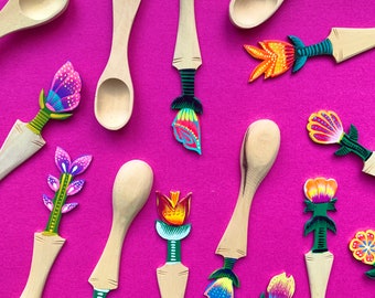 NEW Flores Flower Wooden Salsa and Jam Spoon Handmade in Oaxaca, Mexico 6” // Zero Waste Reusable Spoons