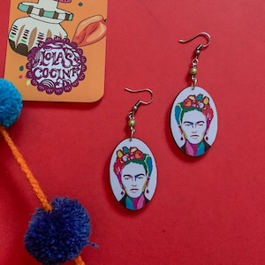 Artsy Rainbow Handmade Wooden Frida-Inspired Earrings from Oaxaca, Mexico