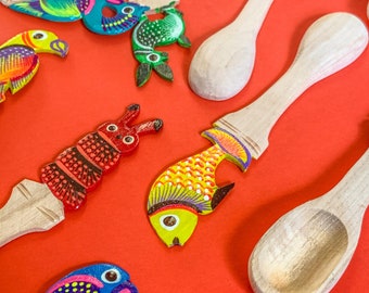 6" Handmade Animalitos Wooden Salsa or Jam Spoon Handmade in Oaxaca, Mexico // Zero Waste Reusable Spoons