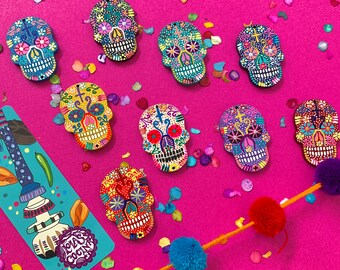 NEW Hand Painted Mexican Wooden Calavera // Day of the Dead Sugar Skull Charm // SOLD INDIVIDUALLY