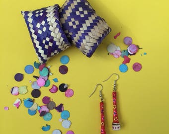 Handmade Mini Bean Masher Earrings, San Martin Tilcajete Alebrije Earrings