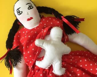 Handmade Mexican Cloth Doll // Nursing Mother Doll // Breastfeeding Cloth Doll // Cotton Doll