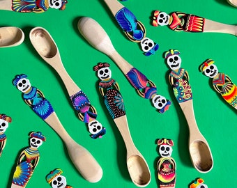 NEW Catrina Sugar Skull Wooden Salsa and Jam Spoon Handmade in Oaxaca, Mexico 6” // Zero Waste Reusable Spoons // Day of the Dead