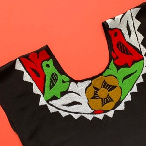 Colorful Multi-Colored (White, Like Green, Red, and Gold) Jalapa De Diaz Hand Embroidered Oaxaca Huipil // Mexican Blouse // Top