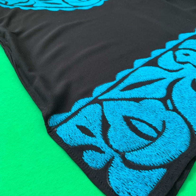 Turquoise and Black Jalapa De Diaz Hand Embroidered Oaxaca - Etsy