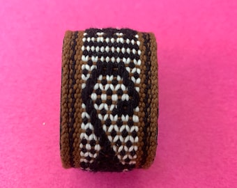 Kids Hand Woven Cotton and Leather Handmade Cuff Bracelet Made in Oaxaca, Mexico / Measures approximately 6 x 1 inch
