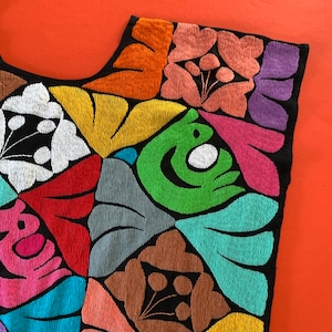 Tuxtepec Full Embroidered Dress / One Size Fits Most (S-L) / Colorful Huipil with Birds and Flowers, Made in Jalapa De Diaz, Oaxaca Mexico