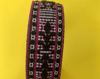 Hand Woven Cotton and Leather Handmade Cuff Bracelet Made in Oaxaca, Mexico / Measures approximately 8.5 x 1 inch