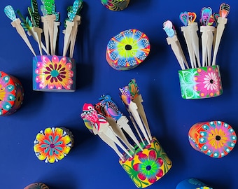 Handmade Alebrije Appetizer Toothpicks with Wooden Base, Handmade in Oaxaca, Mexico, Reusable Appetizer Toothpicks, Zero Waste