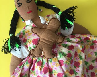 Handmade Mexican Cloth Doll // Nursing Mother Doll // Breastfeeding Cloth Doll // Cotton Doll