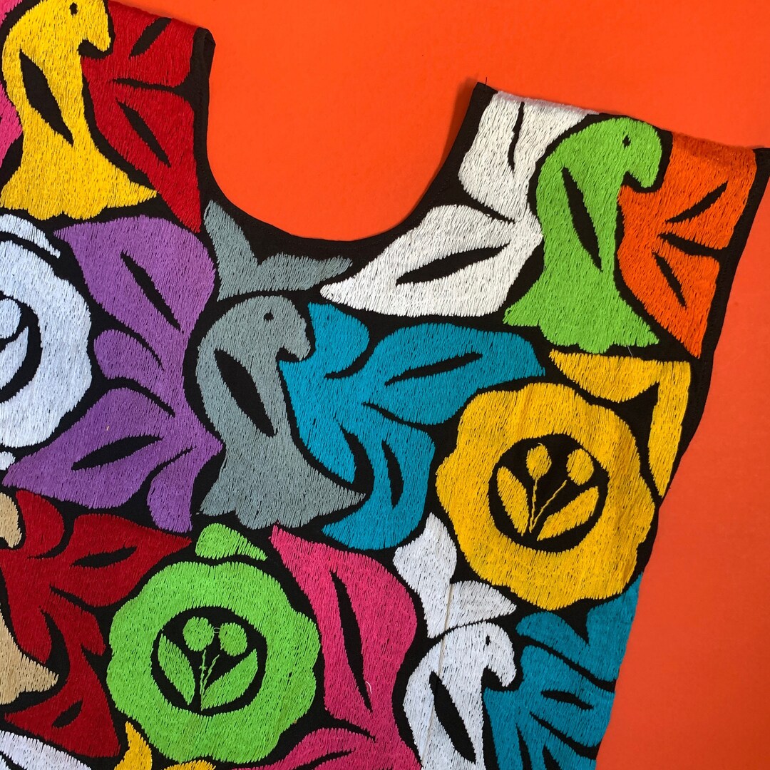 Tuxtepec Blusa Completa Bordada Talla Pequeña Mediana Multi-Colores  Colorido con Pájaros y Flores Jalapa De Diaz Oaxaca Huipil México