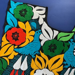 Tuxtepec Full Embroidered Dress / One Size Fits Most (S-L) / Colorful Huipil with Birds and Flowers, Made in Jalapa De Diaz, Oaxaca Mexico