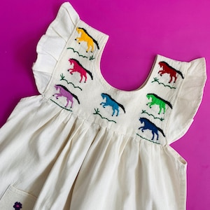 Animalitos Line - Caballos Galopando Colorful Galloping Horses // Child Dress Size // Hand Embroidered on 100% cotton // Made in Oaxaca, Mex