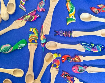 4.5” Animalitos Wooden Salt Spoon Handmade in Oaxaca, Mexico // Zero Waste Reusable Spoons