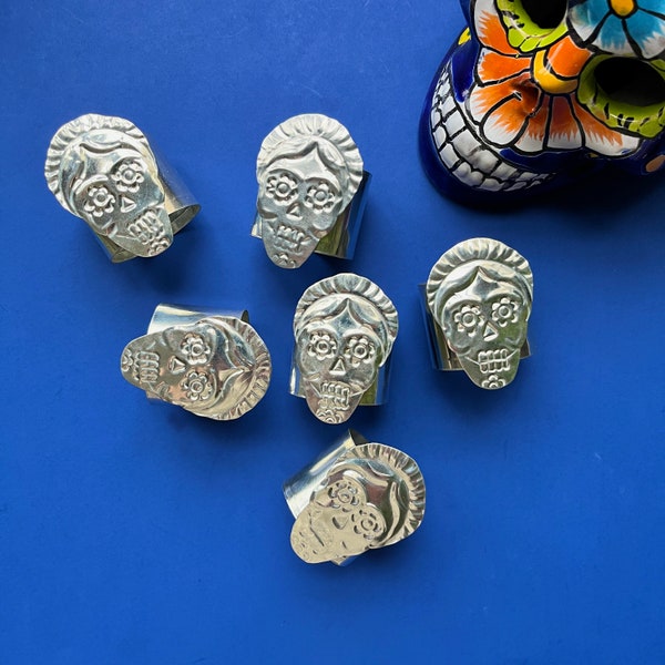 NEW Señora Catrina Sugar Skull Punched Tin Napkin Rings // Hojalata Handmade in Oaxaca, Mexico // Mexican Napkin Rings