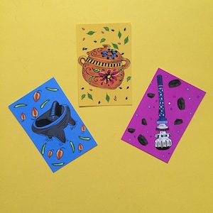 3-Pack Cocina Series Postcards - Molinillo, Molcajete, and Olla, Hand Illustrated