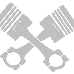 May include: A pair of gray crossed piston rods, a common symbol for automotive and mechanical engineering.