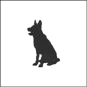 Könnte beinhalten: Schwarze Silhouette eines sitzenden Hundes, der den Kopf zur Seite dreht.
