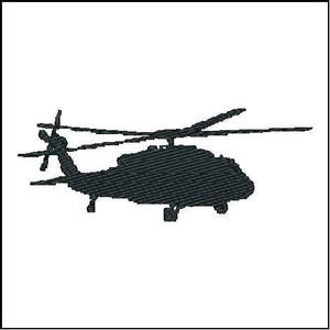 May include: A black silhouette of a helicopter with a single rotor blade.