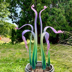 Fronde sbiadite dal verde al viola - Arte da giardino in vetro soffiato a mano