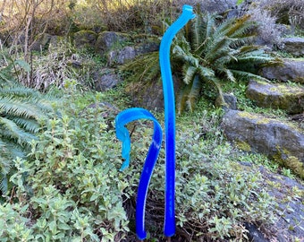 Made To Order- Blue 2 Frond Set - Handblown Glass Garden Art