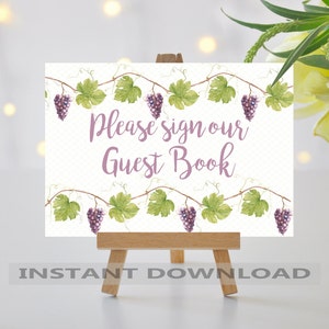PRINTABLE Wedding Sign/Guest Book Sign/Vineyard Wedding/Grapevine Wedding Sign/Grapevine/Digital File/Instant Download