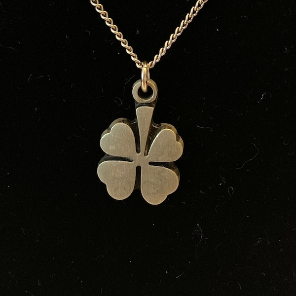 Vintage Swedish Rune Tennesmed 4 Leaf Pewter Clover Chain Necklace