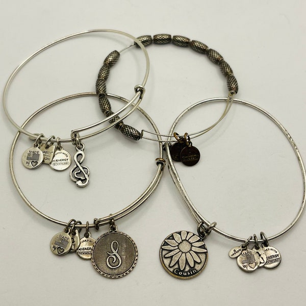 Alex and Ani Silver Charm Bangles Cousin Charm L Charm Music Note Charm  Silver Beaded Bangle Mid Condition