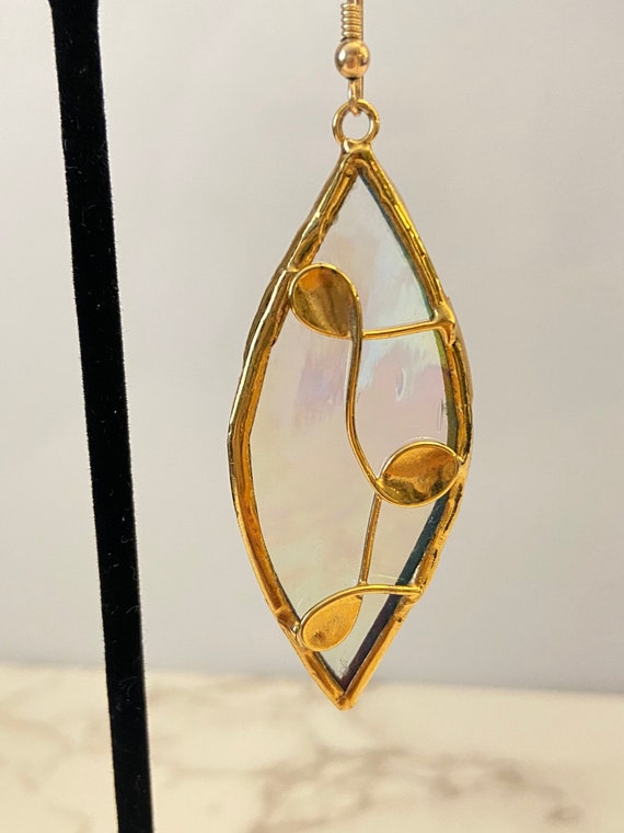 Beautiful Gold Leaf Stained Glass Drop Dangle Earrings Gem