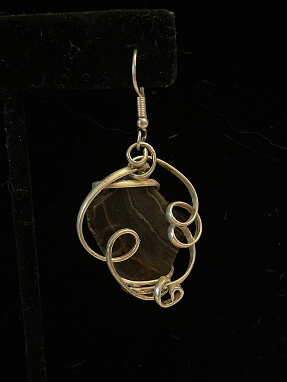 Beautiful Agate Drop Dangle Earrings wrapped in S… - image 2