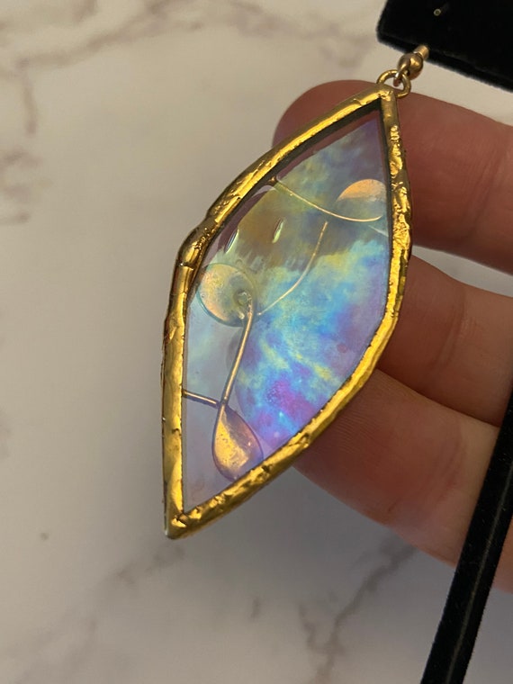 Beautiful Gold Leaf Stained Glass Drop Dangle Earrings Gem