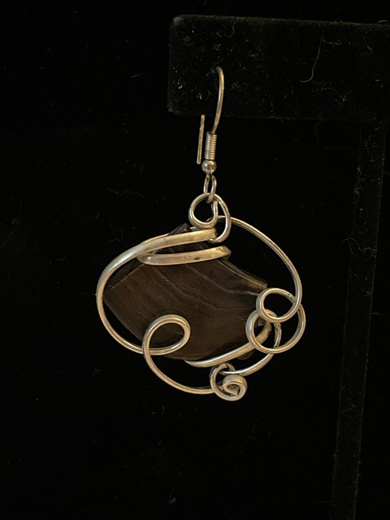 Beautiful Agate Drop Dangle Earrings wrapped in S… - image 3