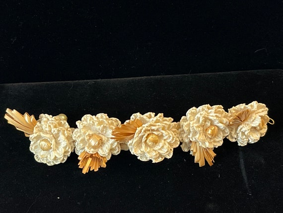 Vintage Woven Handmade floral radiator straw brac… - image 4