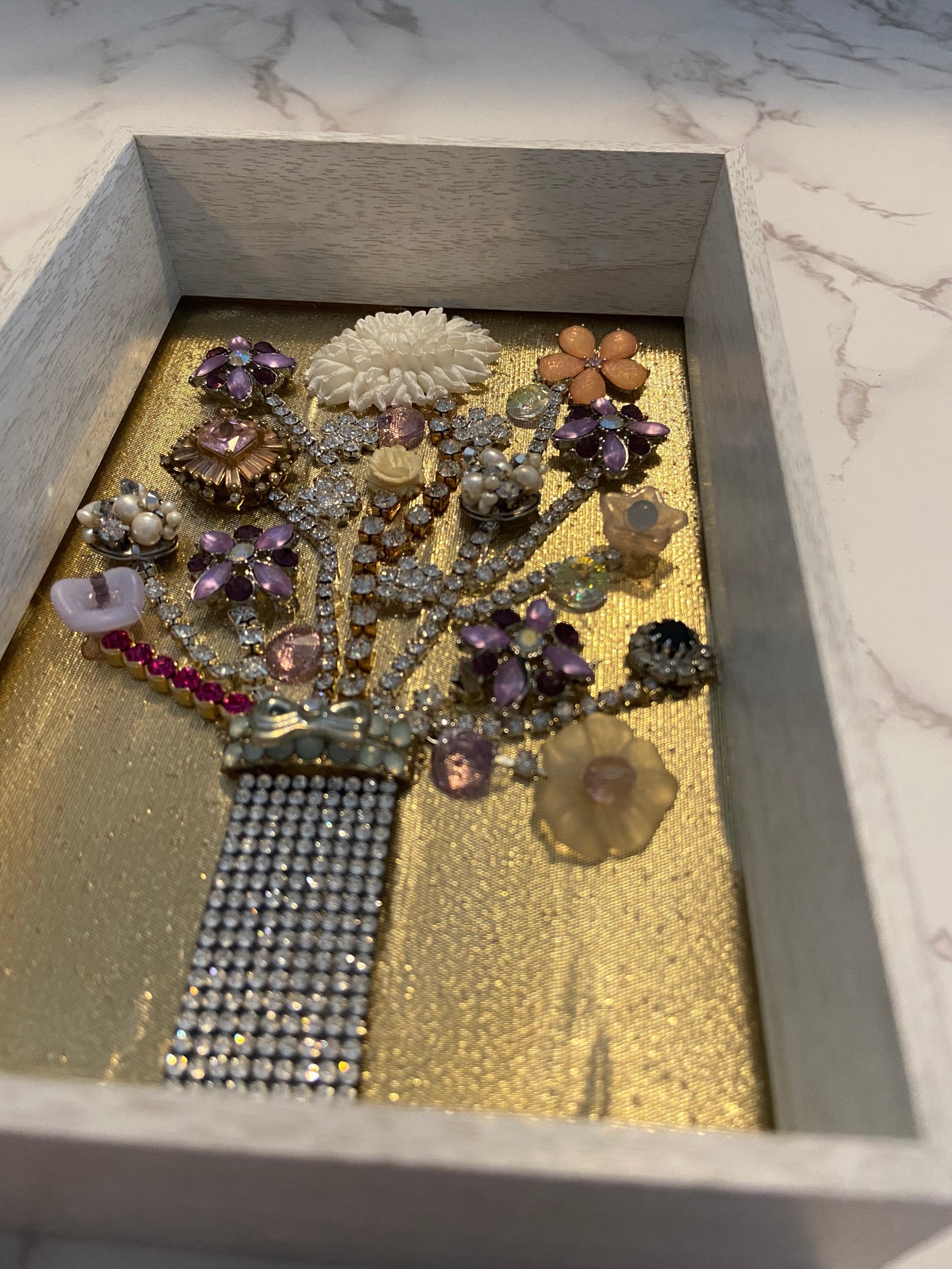 Vintage Costume Jewelry Bouquet of Flowers Framed Canvas Art Etsy