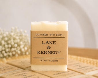 Rustic Wedding Soap Favors, Personalized Mini Soap Bars, Kraft Label Guest Gifts, Bridal Shower Favors