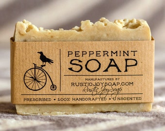 Peppermint Soap Bar, Handmade Vegan Soap, Natural Mint Body Soap, Refreshing Spa Soap Gift for Him or Her