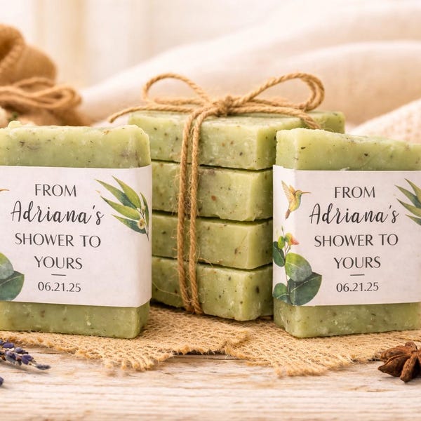 Greenery Botanical Soap Favors, Personalized Guest Gifts, Bridal Shower Bulk Soaps