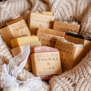 Medium Rustic Wedding Soap Favors, Personalized Guest Soaps, Bridal Shower Gifts, Handmade Bar Soap