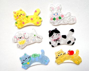 Acrylic Animal Hair Clip: Kawaii Cat, Puppy, Bunny, Series 2