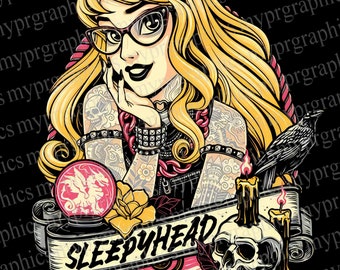 Sleepyhead - Princess Aurora | Tattooed princess | png  t-shirt design Digital download, Tatted princesses