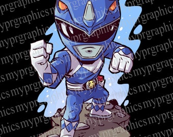 Power Ranger Clipart, Fanart, Power Ranger, Blauer Waldläufer, Chibi Charakter, digitaler Download, PNG, Linie Clip Art, druckbare Aufkleber, MMPR