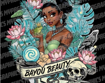 Bayou Beauty - Tiana | Tattooed princess | png  t-shirt design Digital download, Tatted princesses