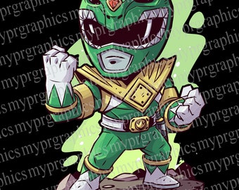 Power Ranger Clipart, Fanart, Power Ranger, Green Ranger, Chibi Charakter, Digitaler Download, PNG, Line Clip Art, Aufkleber zum Ausdrucken, MMPR