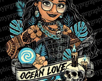 Ocean Love - Moana | Tattooed princess | png  t-shirt design Digital download, Tatted princesses