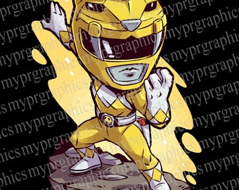 Power Ranger Clipart, Fanart, Power Ranger, Yellow Ranger, Chibi Character, Digital Download, PNG, Line Clip Art, Sticker Printable, MMPR
