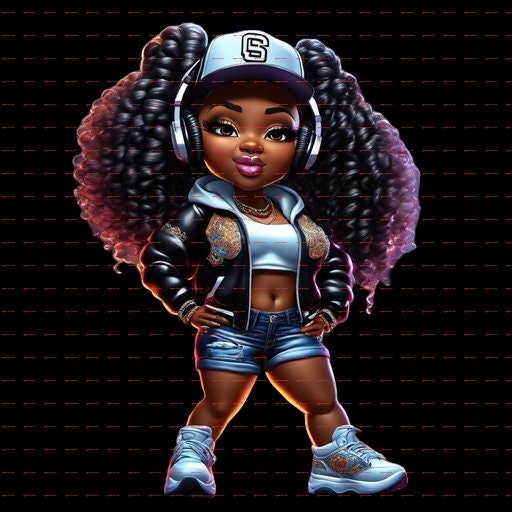 Chibi Black girl hat and hair, Chibi-Style  African American Woman PNG,  transparent background Unique Stylish