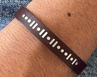 Personalized Morse Code Bracelet, Custom Leather Bracelet, Secret Message Jewelry, Personalized Gift for Men, Boyfriend, Daddy Memorial Gift