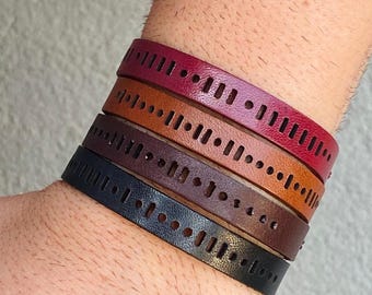 Personalized Morse Code Leather Bracelet: Secret Message Jewelry